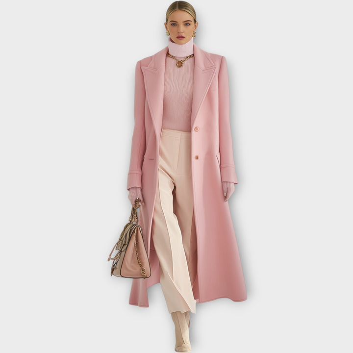 Marnie | Pink Tailored Maxi Winter Coat with Notched Lapel