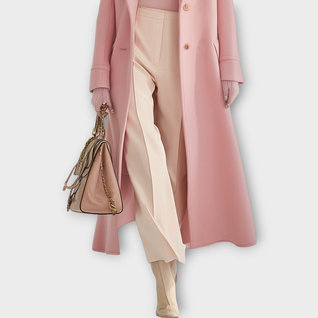 Marnie | Pink Tailored Maxi Winter Coat with Notched Lapel