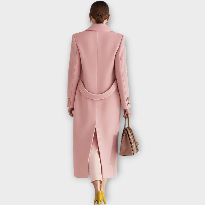 Marnie | Pink Tailored Maxi Winter Coat with Notched Lapel
