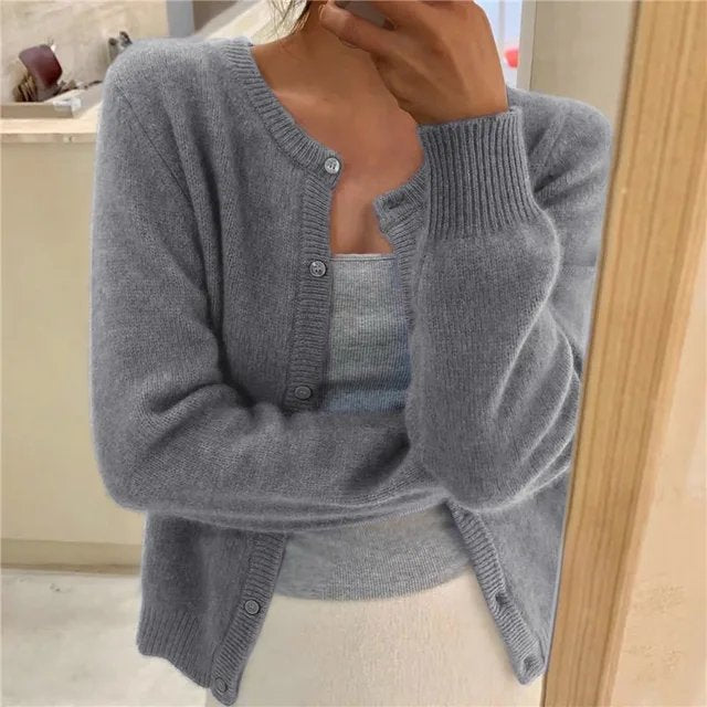 Dorothy | Cropped Brushed Knit Button-Front Cardigan