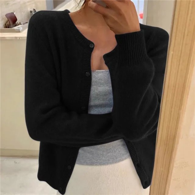 Dorothy | Cropped Brushed Knit Button-Front Cardigan