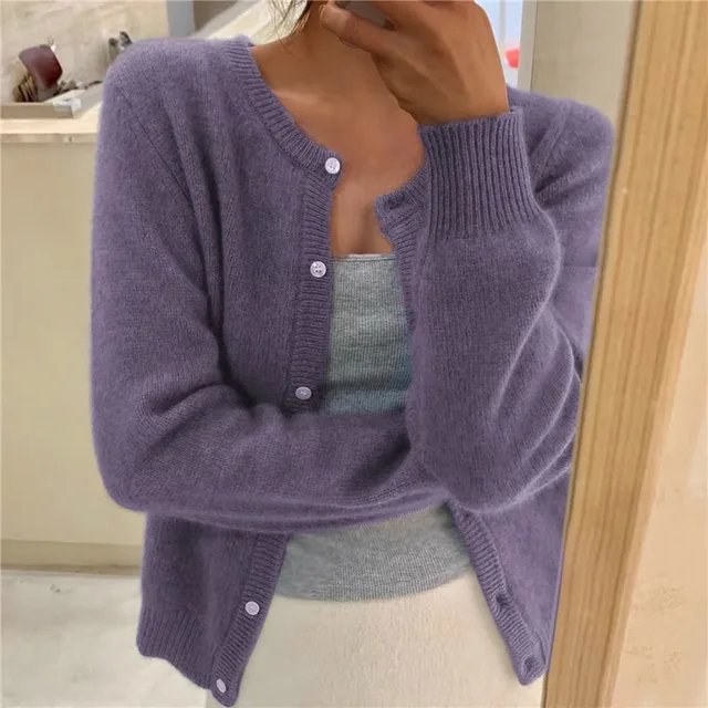 Dorothy | Cropped Brushed Knit Button-Front Cardigan