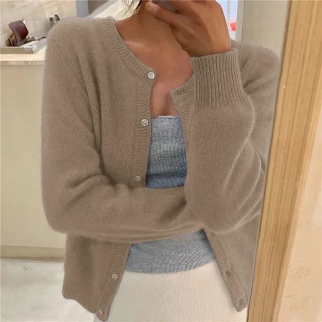 Dorothy | Cropped Brushed Knit Button-Front Cardigan