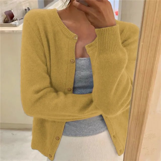 Dorothy | Cropped Brushed Knit Button-Front Cardigan