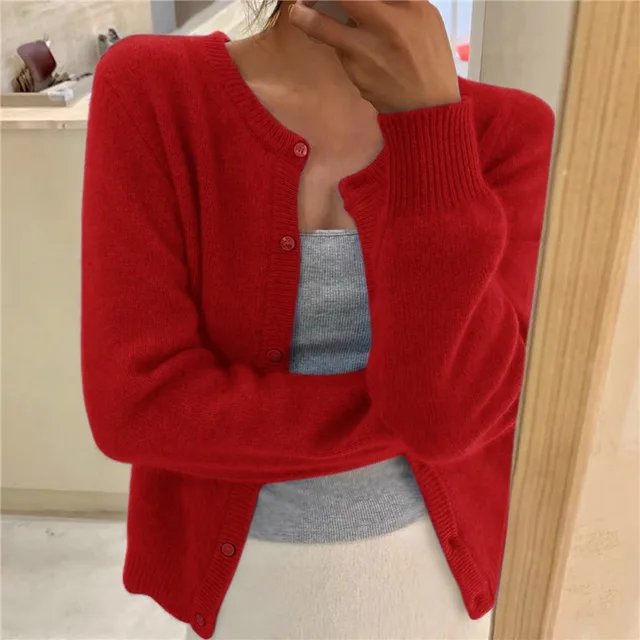 Dorothy | Cropped Brushed Knit Button-Front Cardigan