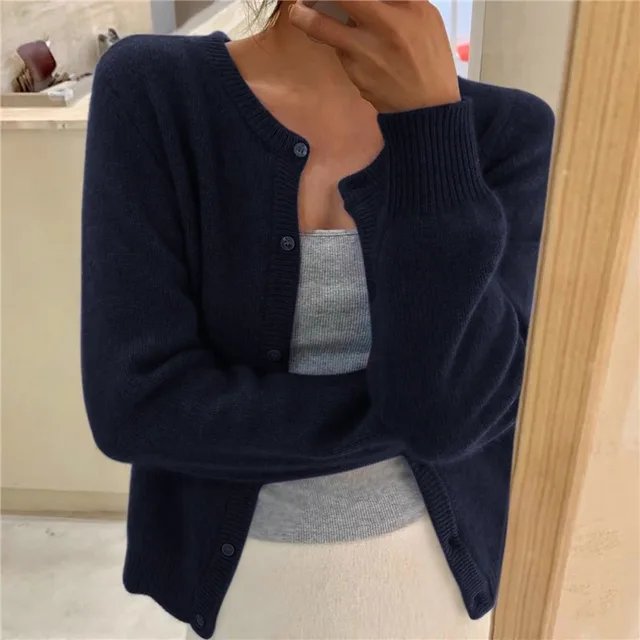 Dorothy | Cropped Brushed Knit Button-Front Cardigan