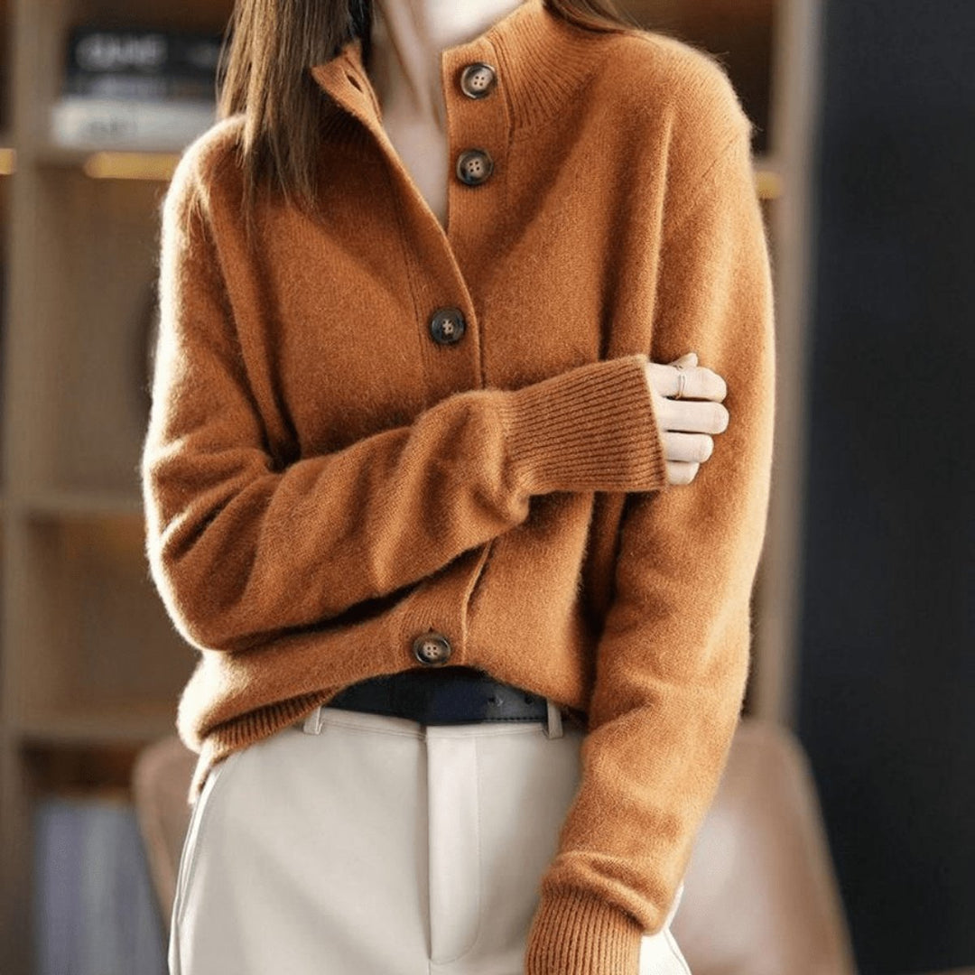 Whitney | Cashmere Blend Mock-Neck Button-Front Cardigan