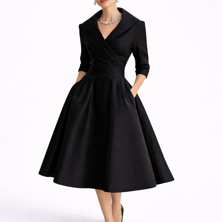 Cecile | Structured Collared A-Line Midi Wedding Guest Dress