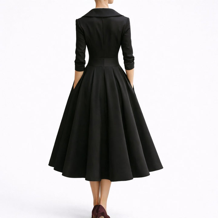 Cecile | Structured Collared A-Line Midi Wedding Guest Dress
