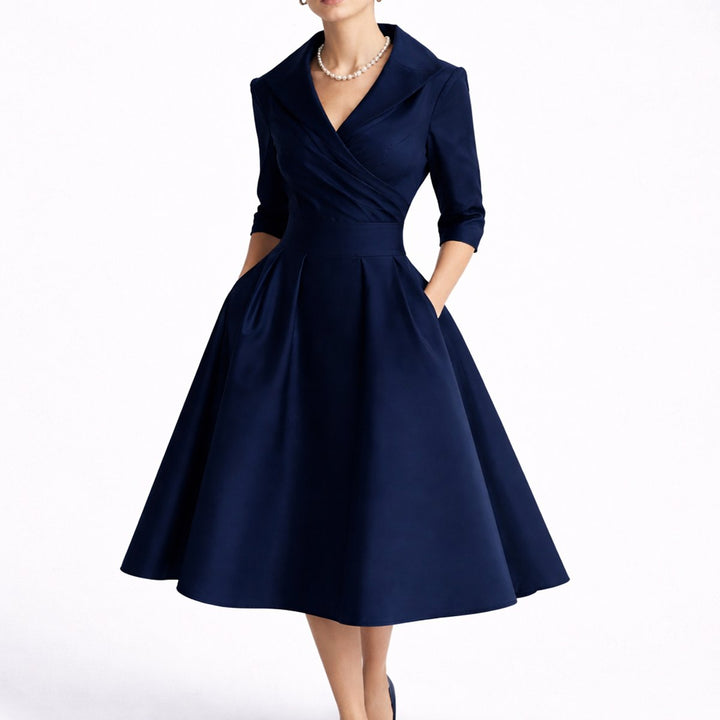 Cecile | Structured Collared A-Line Midi Wedding Guest Dress