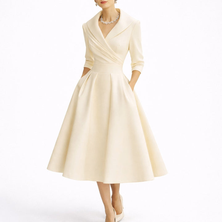 Cecile | Structured Collared A-Line Midi Wedding Guest Dress