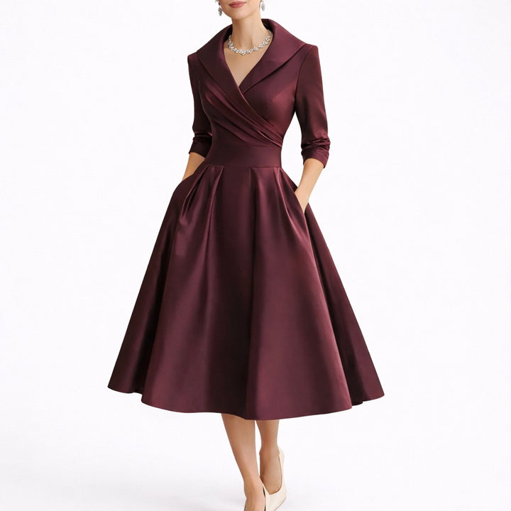 Cecile | Structured Collared A-Line Midi Wedding Guest Dress
