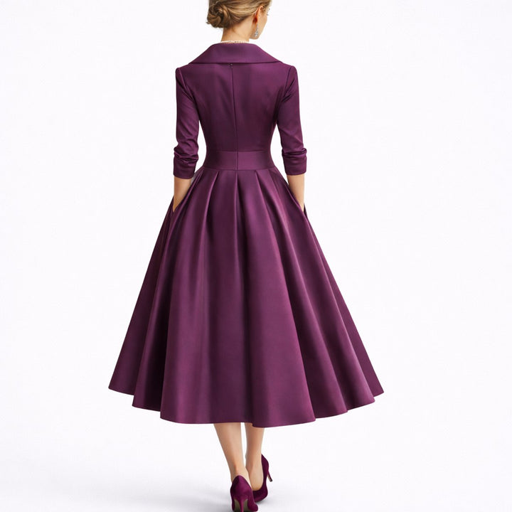 Cecile | Structured Collared A-Line Midi Wedding Guest Dress
