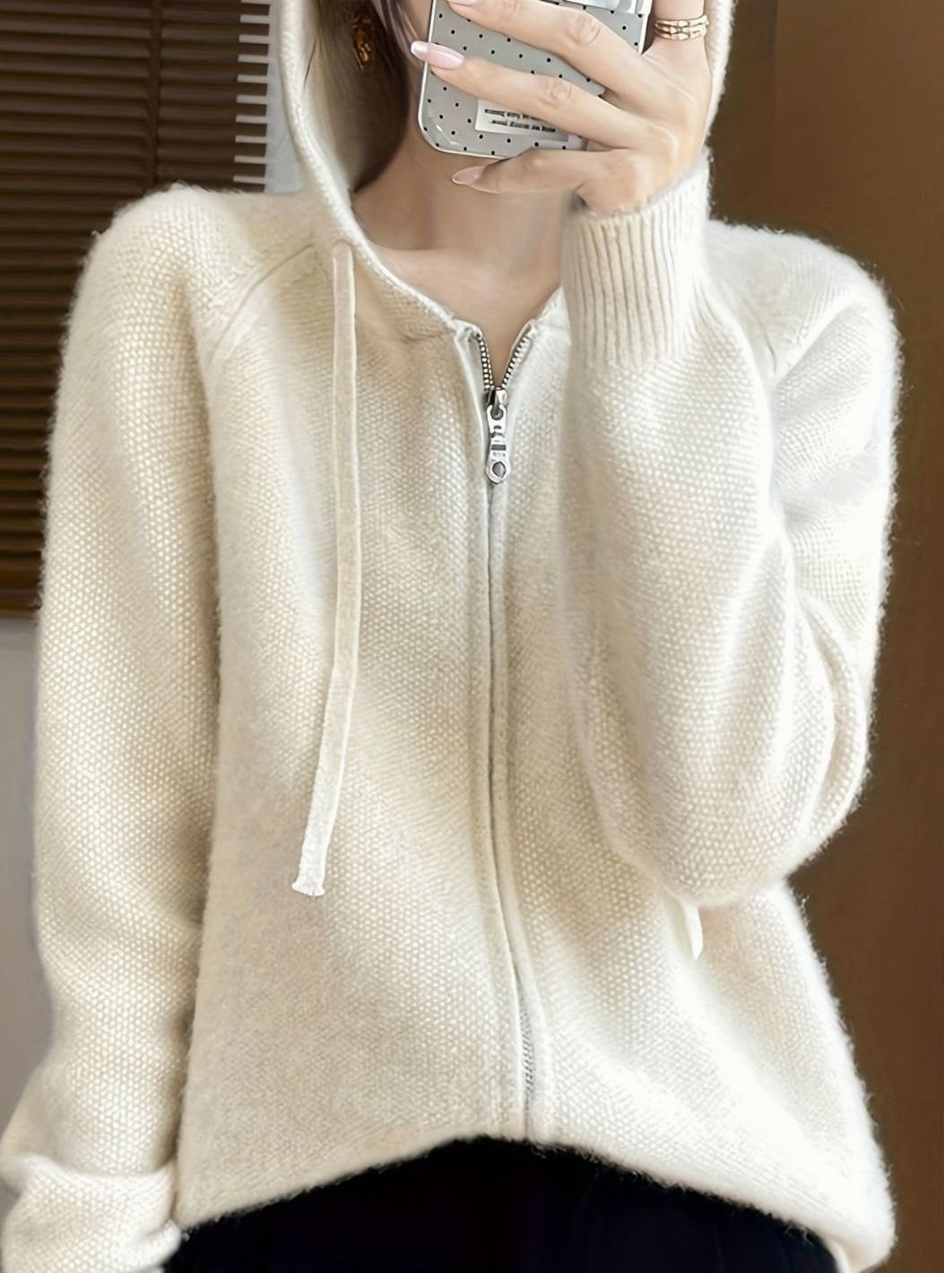 Violet | Hooded Full-Zip Relaxed Knit Cardigan