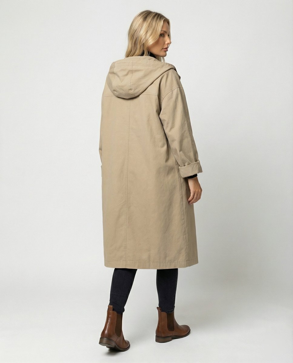 Nicole | Long Waterproof Hooded Trench Coat with Patch Pockets