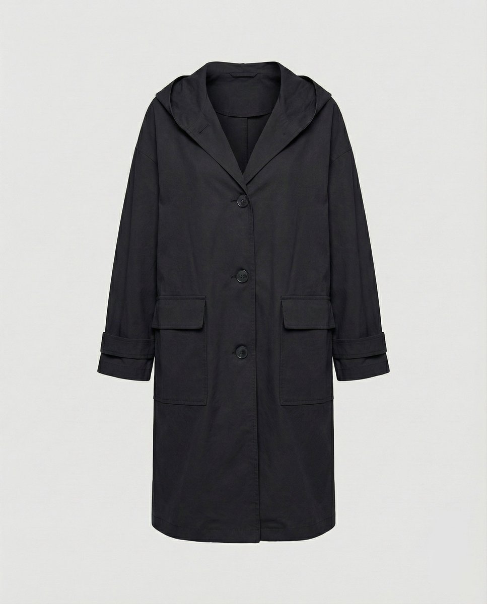 Nicole | Long Waterproof Hooded Trench Coat with Patch Pockets