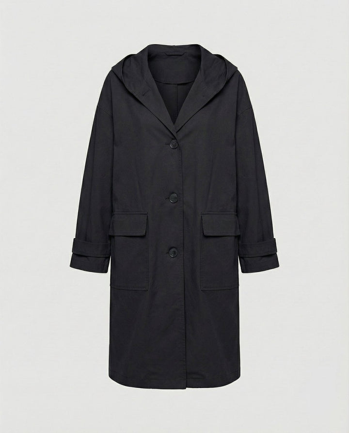 Nicole | Long Waterproof Hooded Trench Coat with Patch Pockets