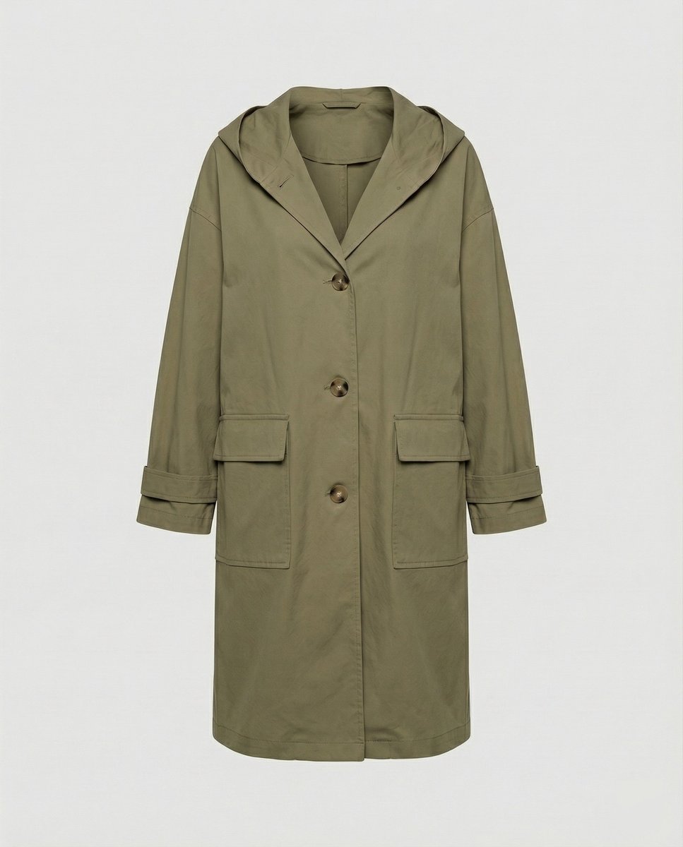 Nicole | Long Waterproof Hooded Trench Coat with Patch Pockets