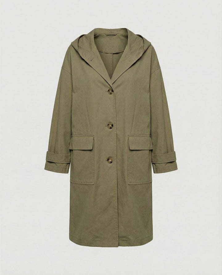 Nicole | Long Waterproof Hooded Trench Coat with Patch Pockets