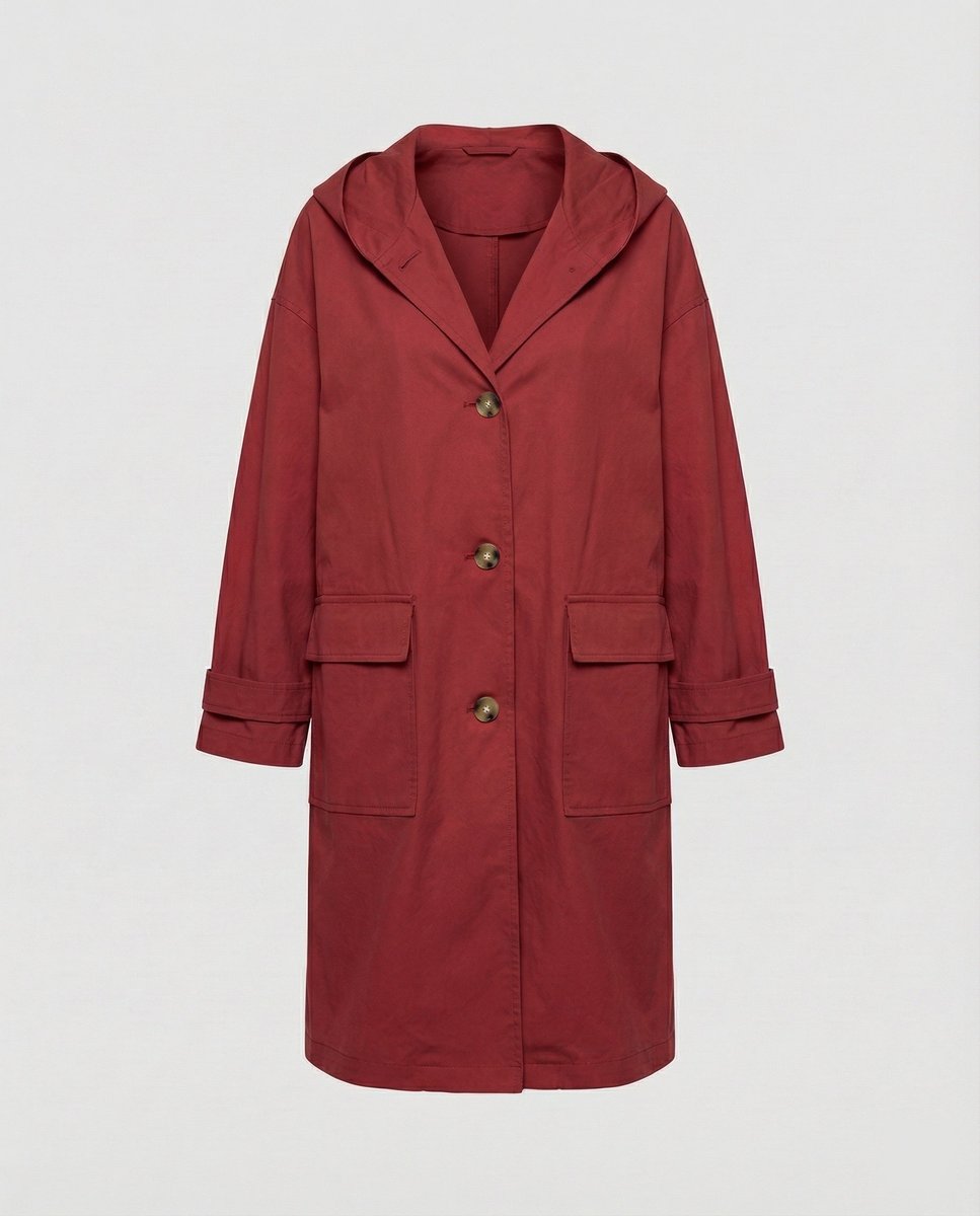 Nicole | Long Waterproof Hooded Trench Coat with Patch Pockets