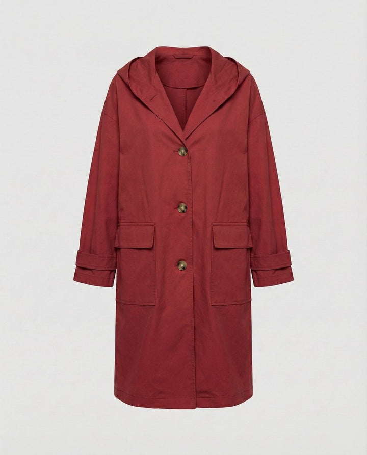 Nicole | Long Waterproof Hooded Trench Coat with Patch Pockets