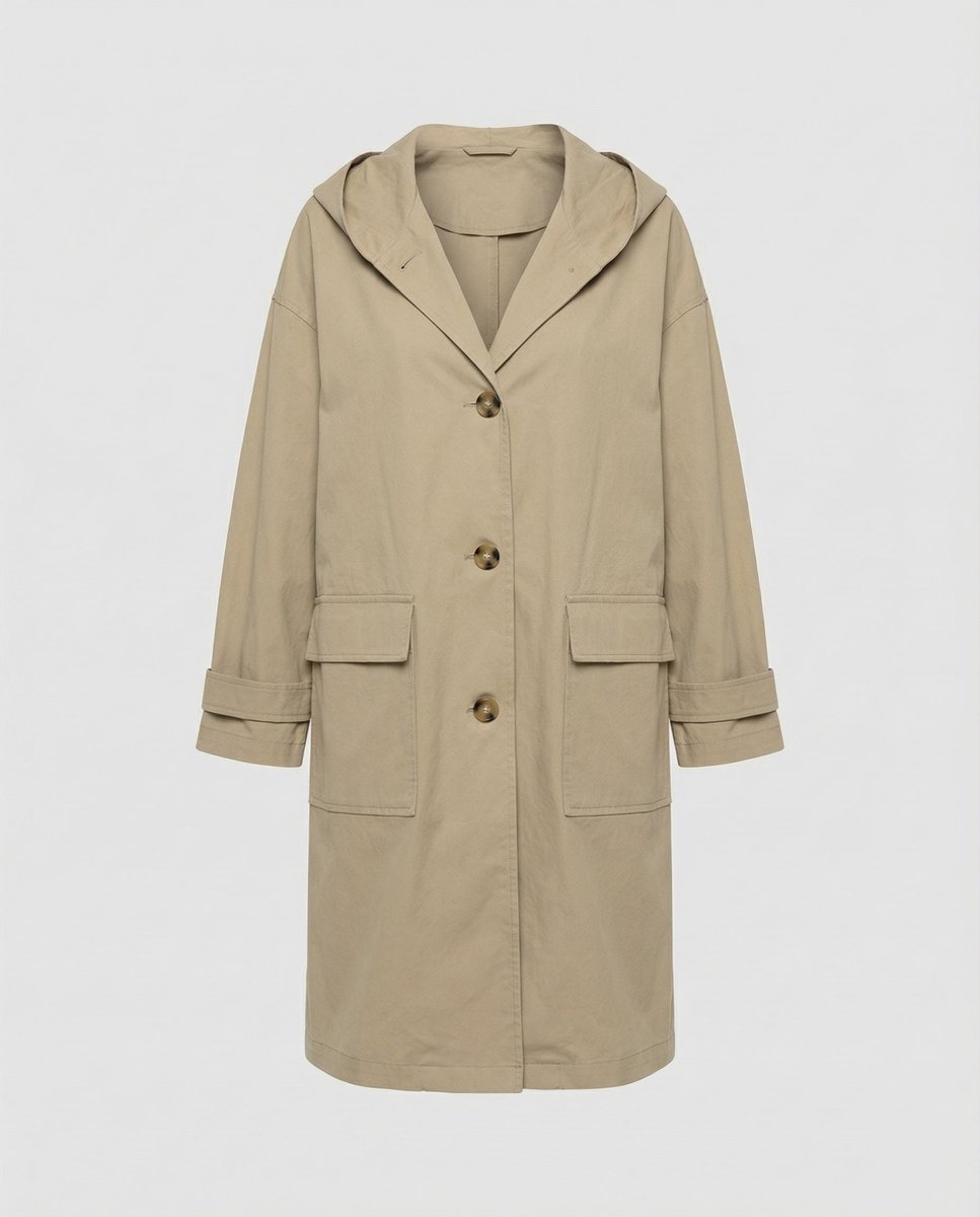 Nicole | Long Waterproof Hooded Trench Coat with Patch Pockets