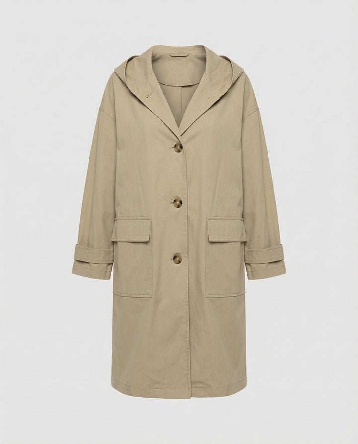 Nicole | Long Waterproof Hooded Trench Coat with Patch Pockets
