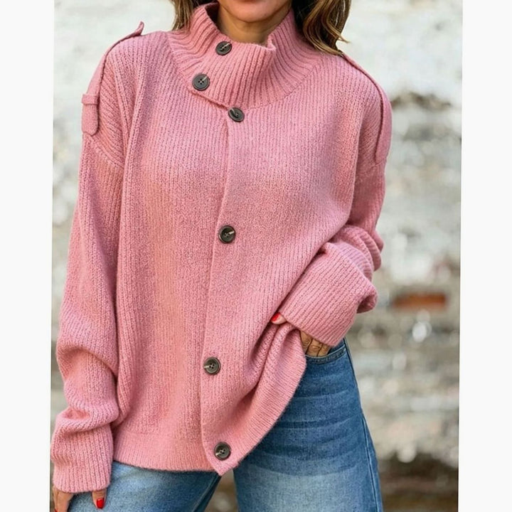 Josie | Oversized Ribbed Stand-Collar Button-Front Cardigan