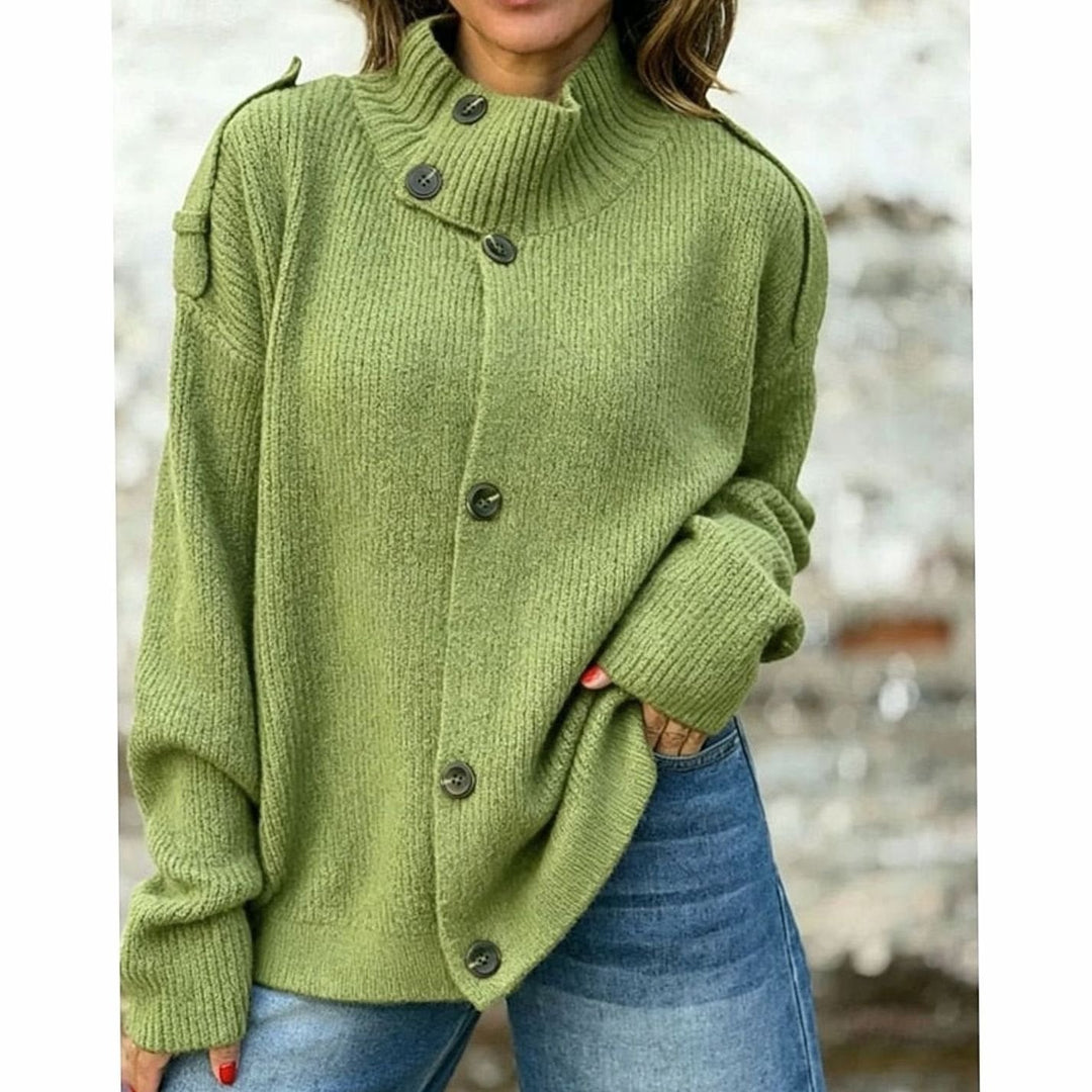Josie | Oversized Ribbed Stand-Collar Button-Front Cardigan