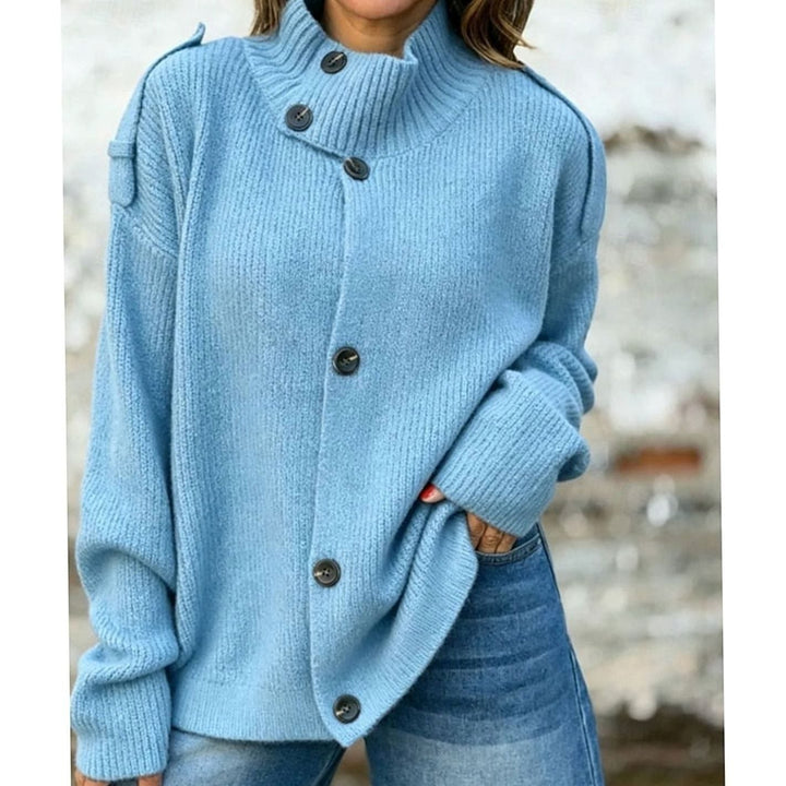 Josie | Oversized Ribbed Stand-Collar Button-Front Cardigan