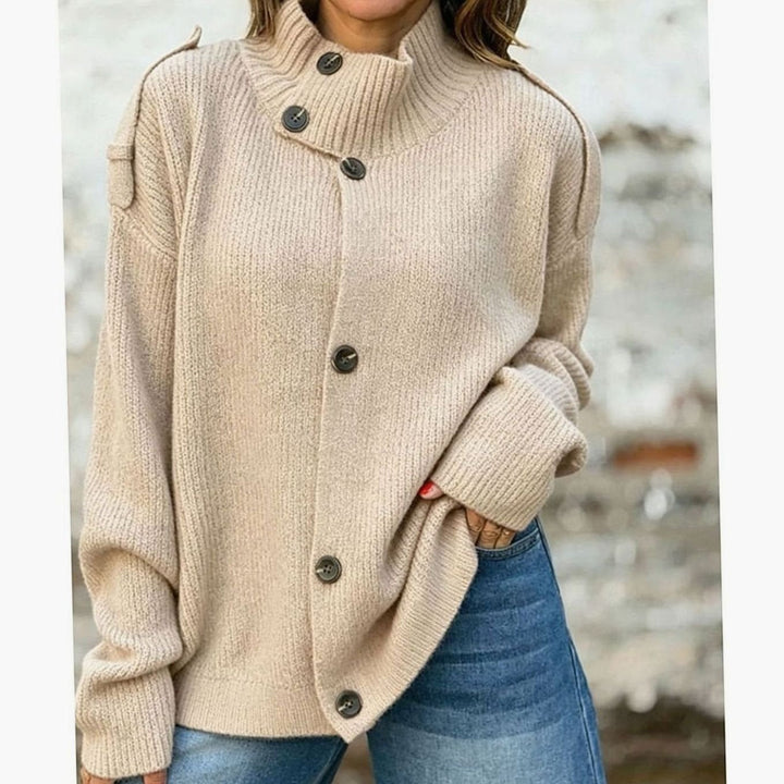 Josie | Oversized Ribbed Stand-Collar Button-Front Cardigan