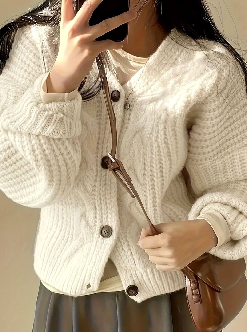 Ursula | Oversized Cable-Knit Button-Front Cardigan