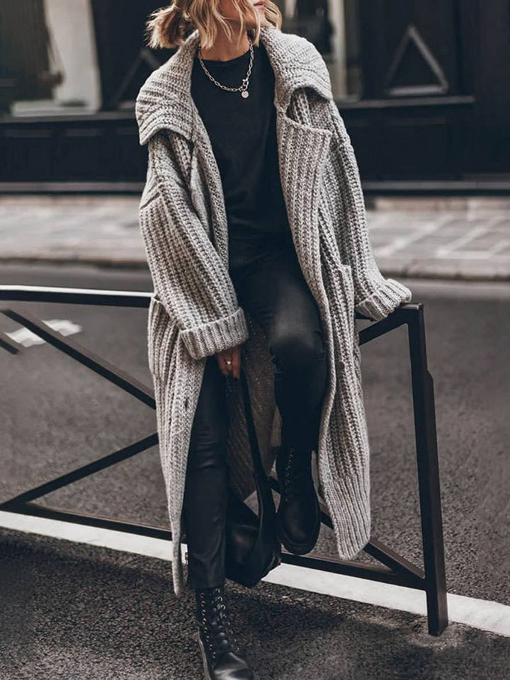 Camilla | Oversized Chunky Rib-Knit Longline Lapel Cardigan
