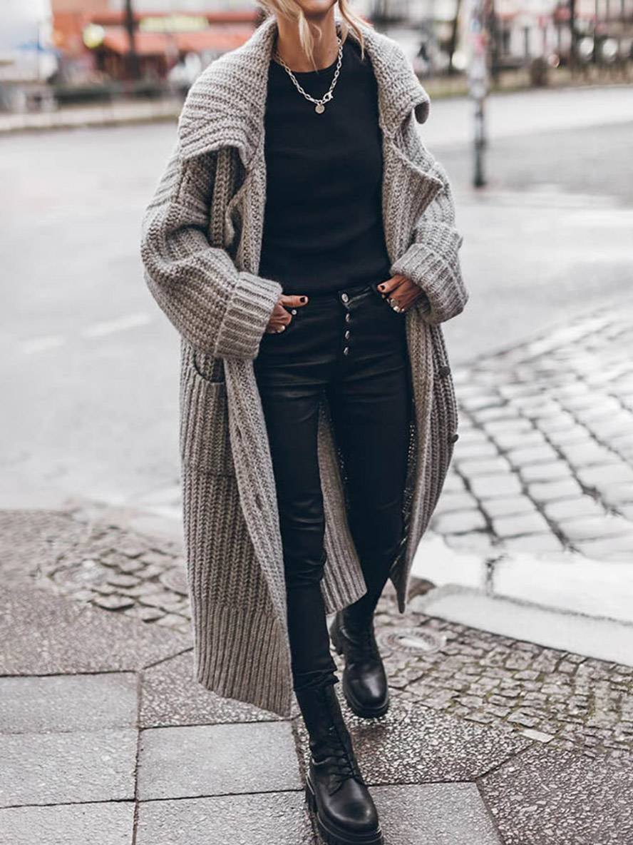 Camilla | Oversized Chunky Rib-Knit Longline Lapel Cardigan
