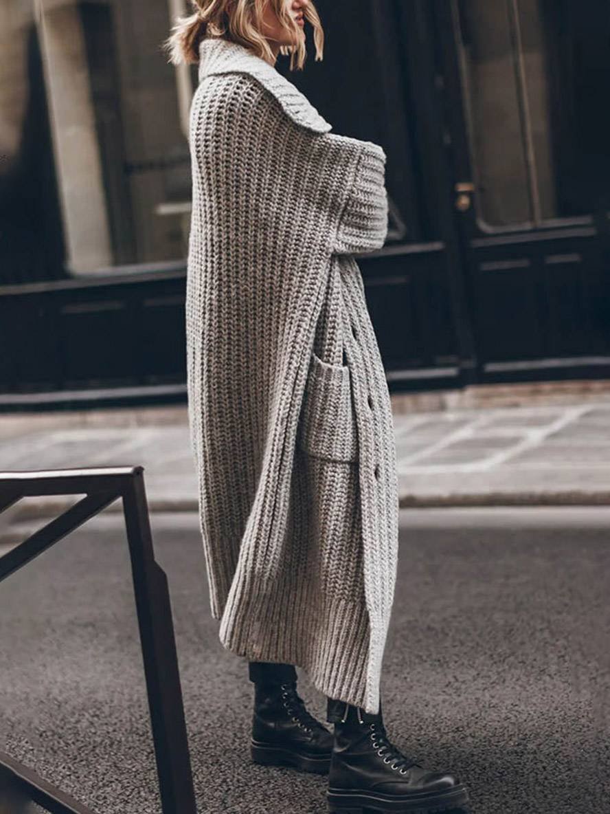 Camilla | Oversized Chunky Rib-Knit Longline Lapel Cardigan