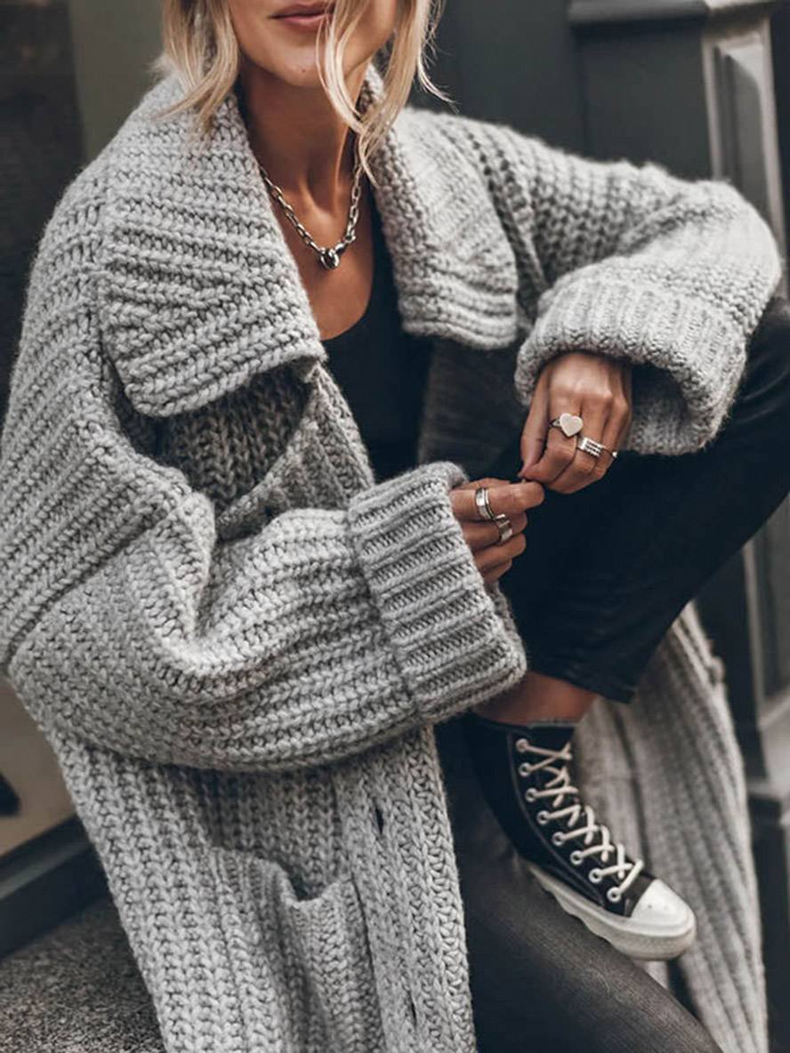 Camilla | Oversized Chunky Rib-Knit Longline Lapel Cardigan