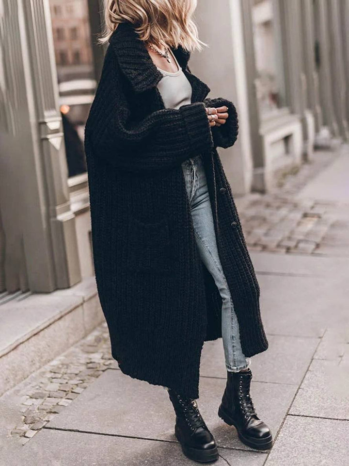 Camilla | Oversized Chunky Rib-Knit Longline Lapel Cardigan