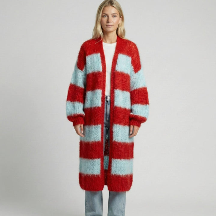 Katrina | Oversized Striped Longline Open-Front Cardigan