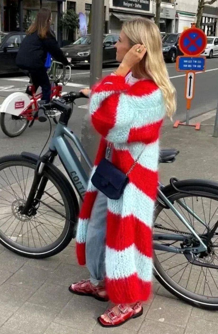 Katrina | Oversized Striped Longline Open-Front Cardigan