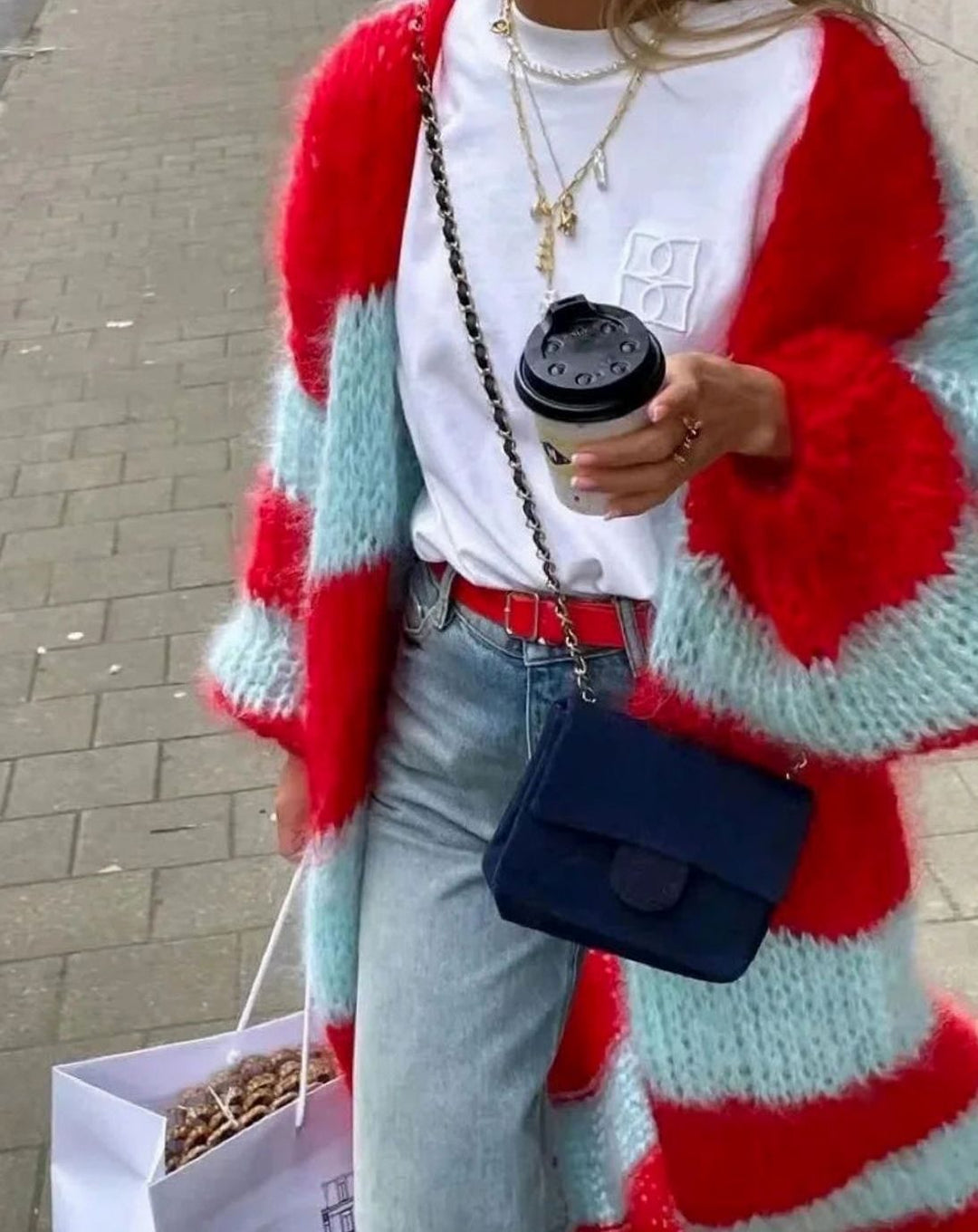 Katrina | Oversized Striped Longline Open-Front Cardigan
