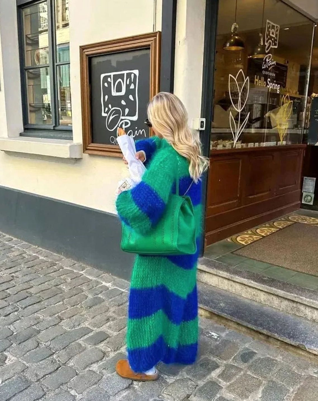Katrina | Oversized Striped Longline Open-Front Cardigan
