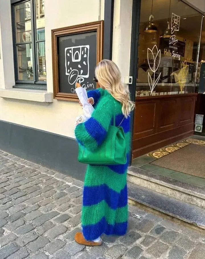 Katrina | Oversized Striped Longline Open-Front Cardigan