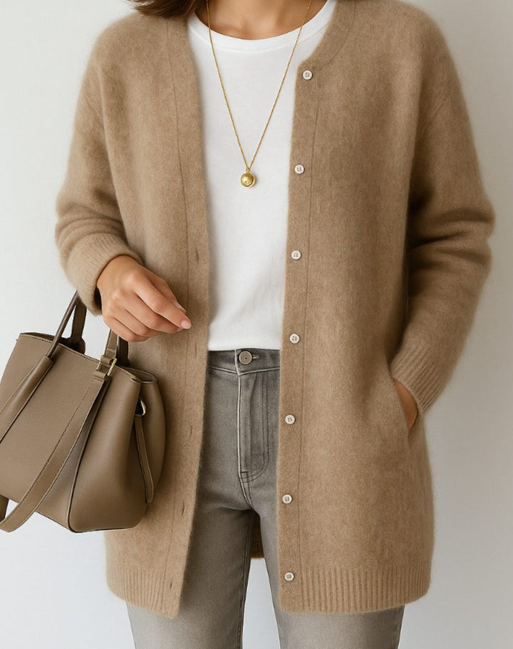 Penny | Relaxed Crew-Neck Button-Front Cardigan with Pockets