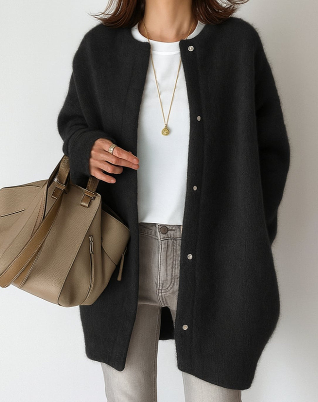 Penny | Relaxed Crew-Neck Button-Front Cardigan with Pockets
