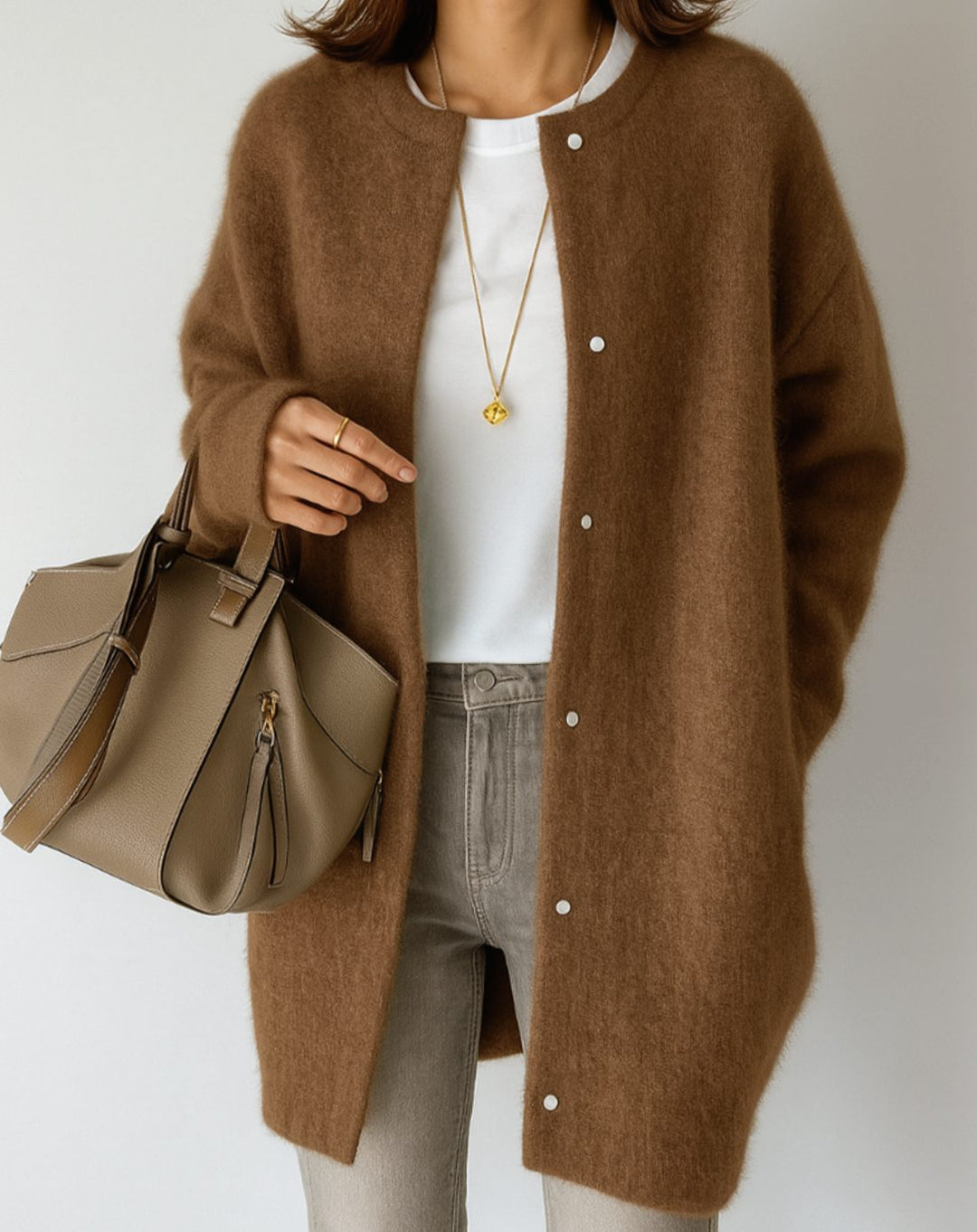 Penny | Relaxed Crew-Neck Button-Front Cardigan with Pockets