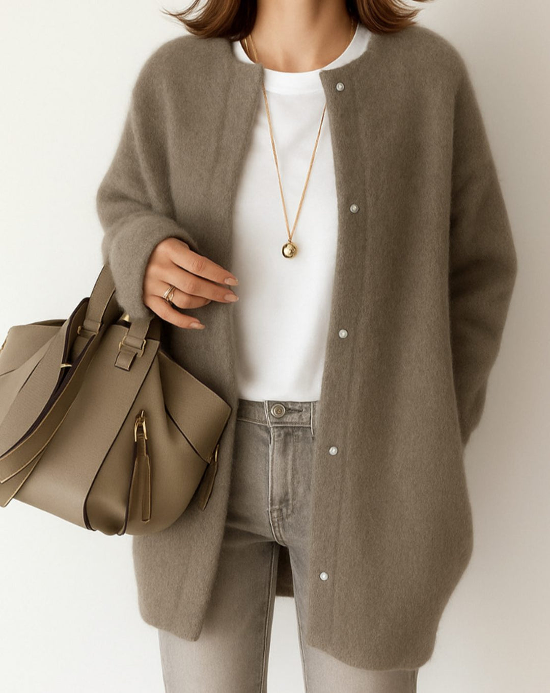 Penny | Relaxed Crew-Neck Button-Front Cardigan with Pockets