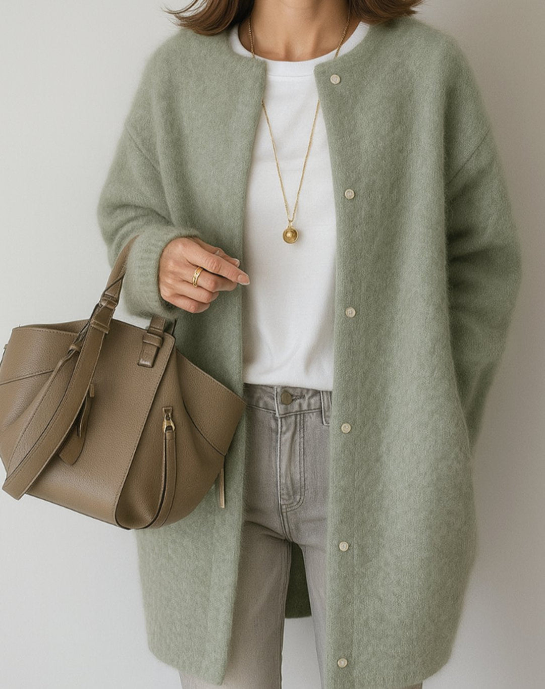 Penny | Relaxed Crew-Neck Button-Front Cardigan with Pockets