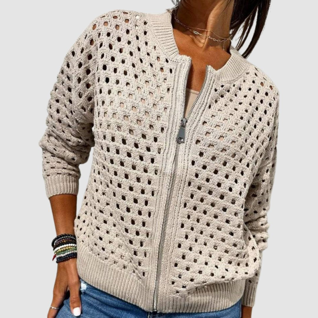 Eleanora | Open-Knit Relaxed Zip-Up Cardigan