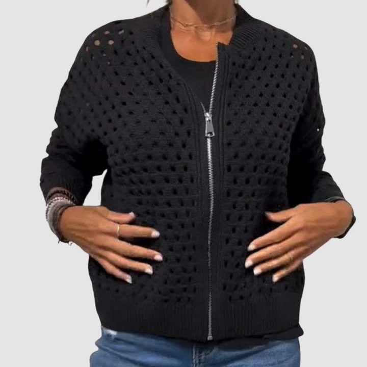 Eleanora | Open-Knit Relaxed Zip-Up Cardigan