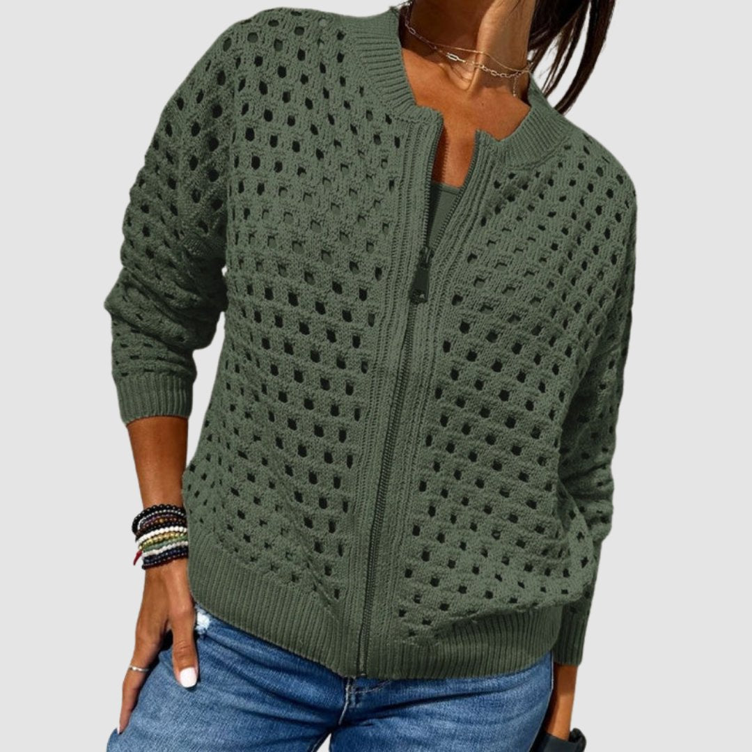 Eleanora | Open-Knit Relaxed Zip-Up Cardigan